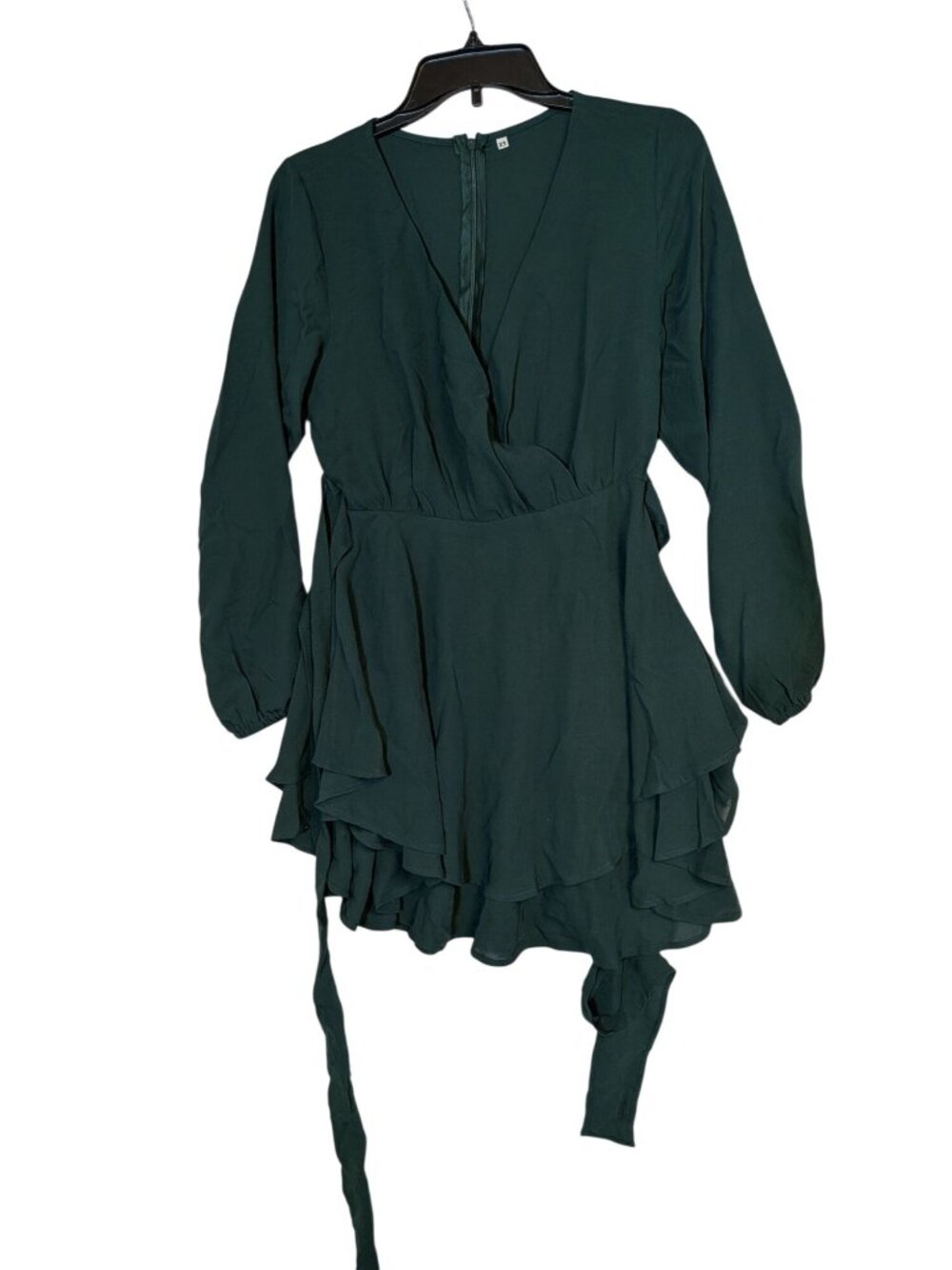 Green Long-Sleeve Ruffle Hem Dress XS